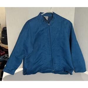 Bon Worth Womens Teal Long Sleeve‎ Full Zip 2 Light Jacket - Size Medium Petite